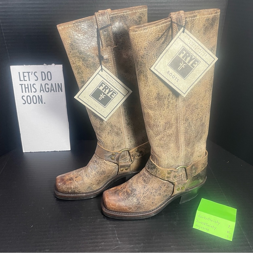 BRAND NEW FRYE CHOCOLATE DISTRESSED TALL HARNESS BOOT 5.5M PRICE FIRM GORGEOUS!